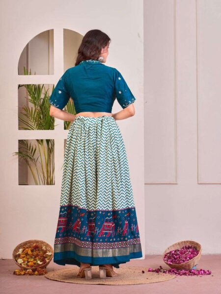 Women's Tussar Silk Patola Print Lehenga Choli Set with Foil Work